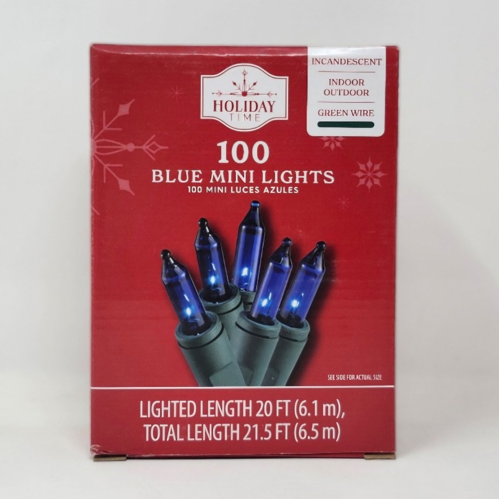 😃♡Holiday Time Blue Mini Lights with Green Wire - 3x100 Count